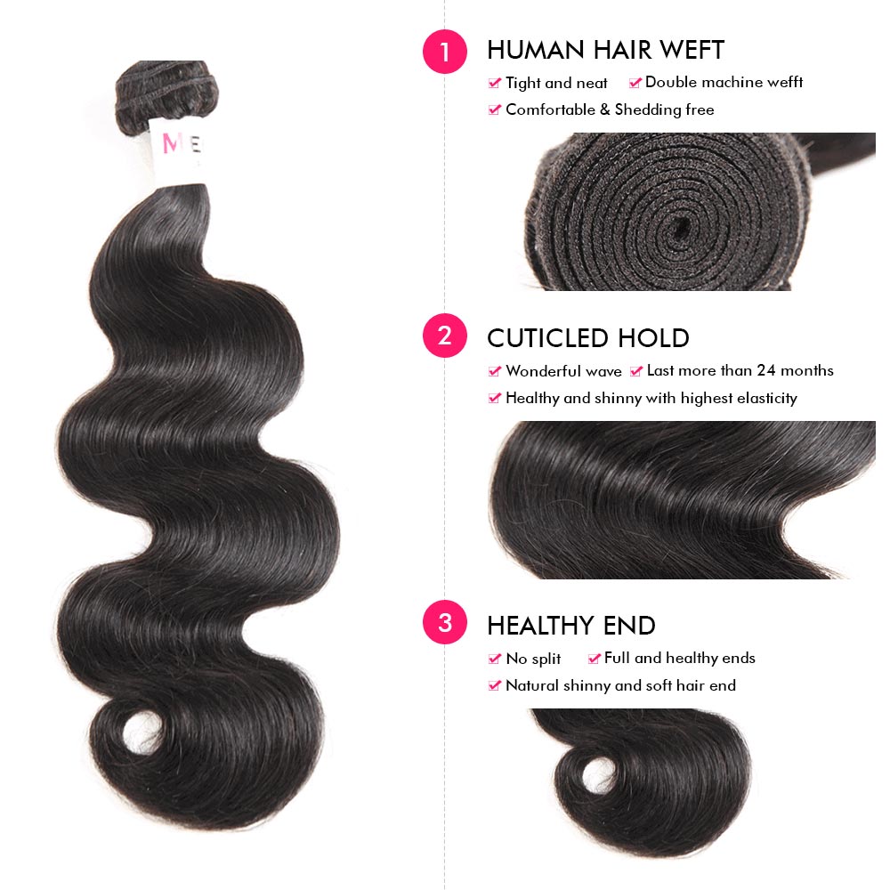 Megalook 40 inch Body Wave Hair Bundles 1Pcs Unprocessed Virgin Body Human Hair Weaves Natural Extensions