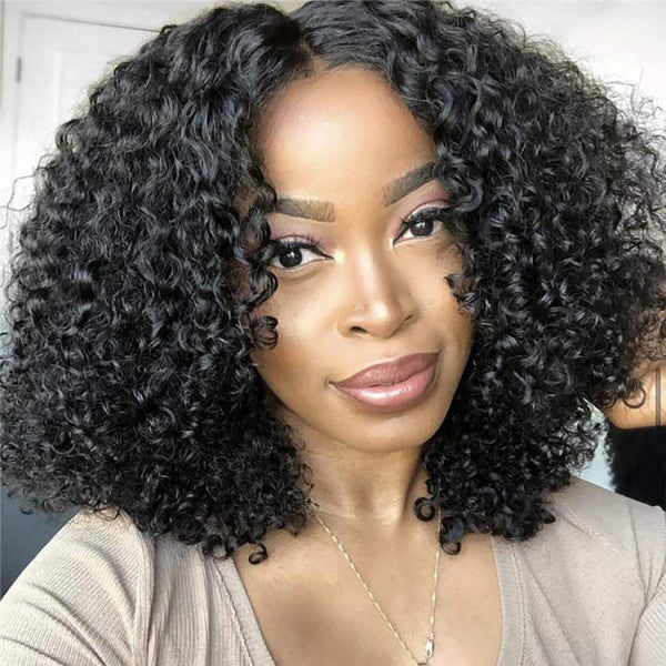 (Super Deal)EaseElle Series Minimalist 6 Inch Deep Part Hairline Glueless Lace Jerry Curly Bob Pre-Bleached Miny Knots Middle Part Closure Wigs