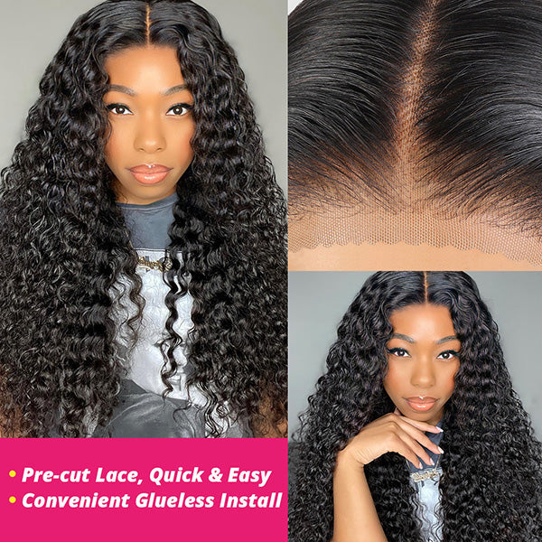 Pre Cut Lace | Deep Wave 13X4/6X5 HD Lace Frontal Wig Pre-plucked Easy Wear And Go Wig With Bleach Knots