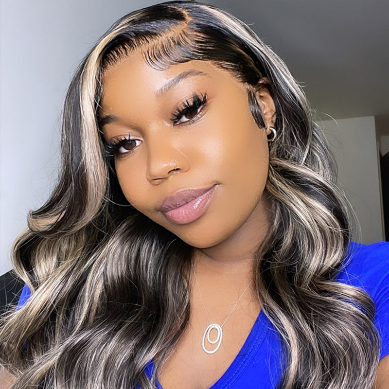 Megalook Highlight Balayage Wig 360 Lace Frontal Wig Brazilian Straight/Body Wave Virgin Hair 180% Density