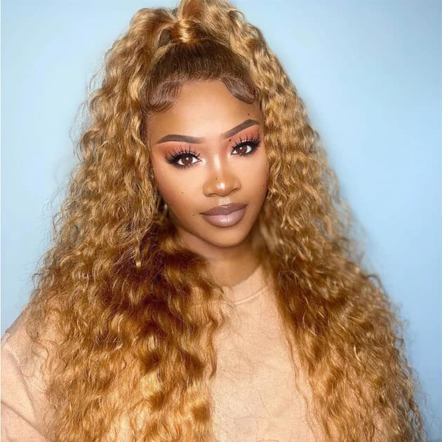 Special offer | 26inch = $139.99 Honey Blonde #27 Colored Transparent 4X4 Lace Closure Human Hair Wigs Water Wave Wigs For Women