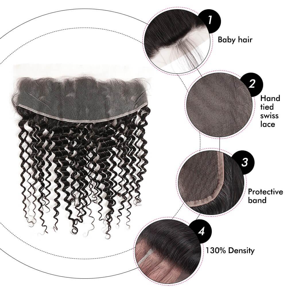 3Bundles Brazilian Deep Wave Hair With 13*4 Ear to Ear Lace Frontal Closure 10A Grade Deal