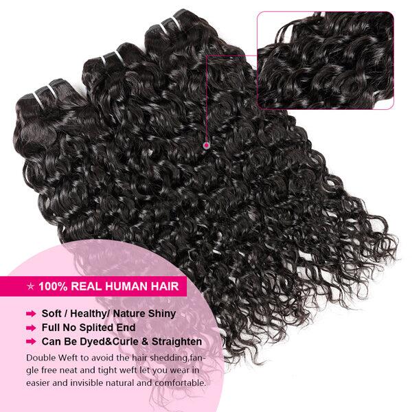 Megalook Water Wave 3Bundles Virgin Human Hair With 13*4 Ear to Ear Lace Frontal Closure 10A Grade Deal