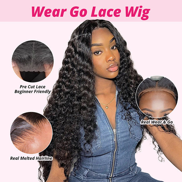 Pre Cut Lace | Deep Wave 13X4/6X5 HD Lace Frontal Wig Pre-plucked Easy Wear And Go Wig With Bleach Knots