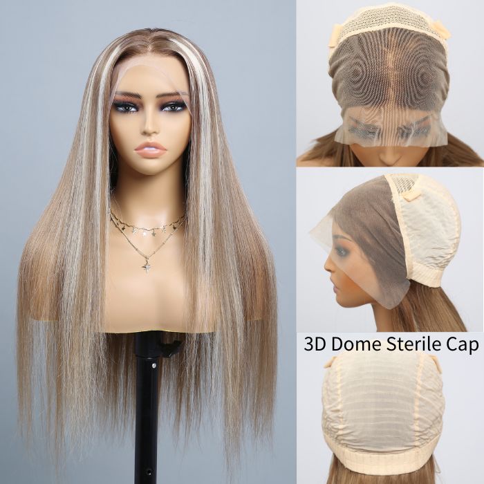 $100 OFF Code: MS100 | 5X5 HD Lace Honey Color With Blonde Highlight P12/613 Straight Hair Body Wave Wigs