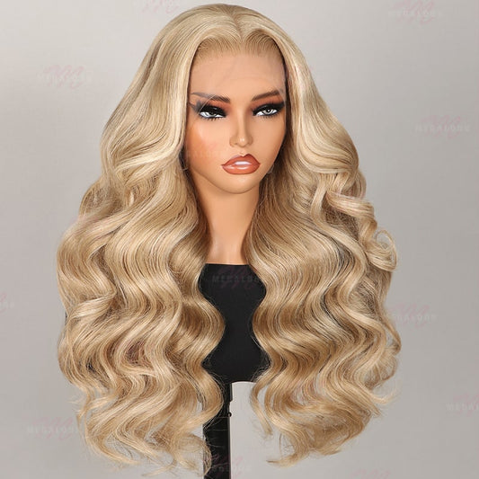 (Super Deal) 13x4 Lace Front Blonde Khaki Wig With Long Wavy For Women Straight Stylish 5x6 Wear Go Glueless Blonde Highlight Wig