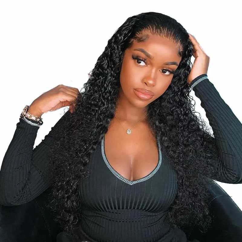 Megalook 10-32inch Water Wave Human Hair Lace Closure Wig 5x5 Lace Closure Wigs