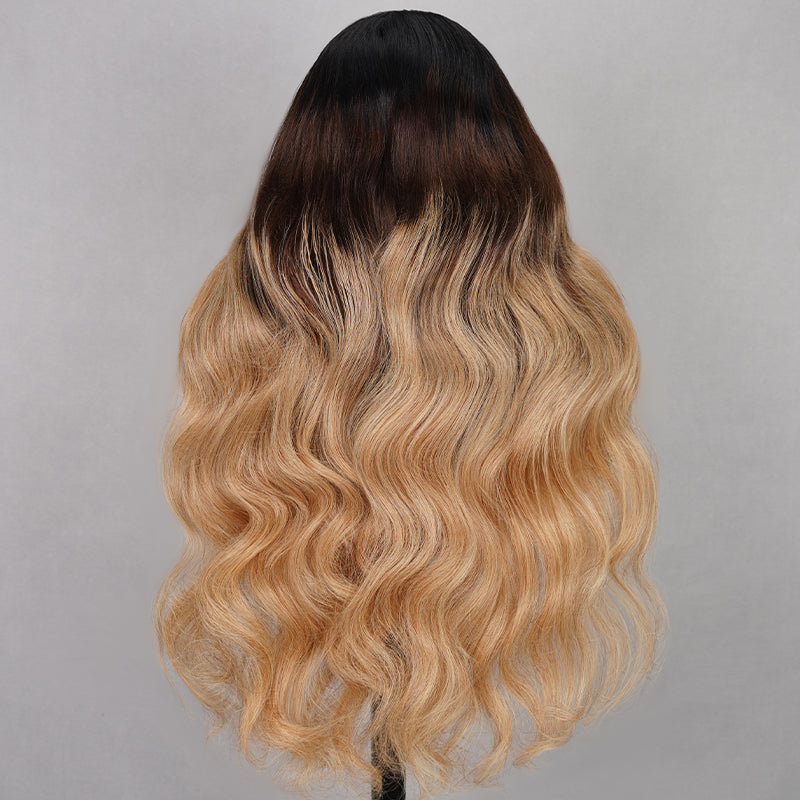 (Super Sale)Megalook Honey Blonde Money Piece Highlights Brown Ombre Glueless 6X5 Glueless Lace Wig Loose Body Wave Human Hair Wigs