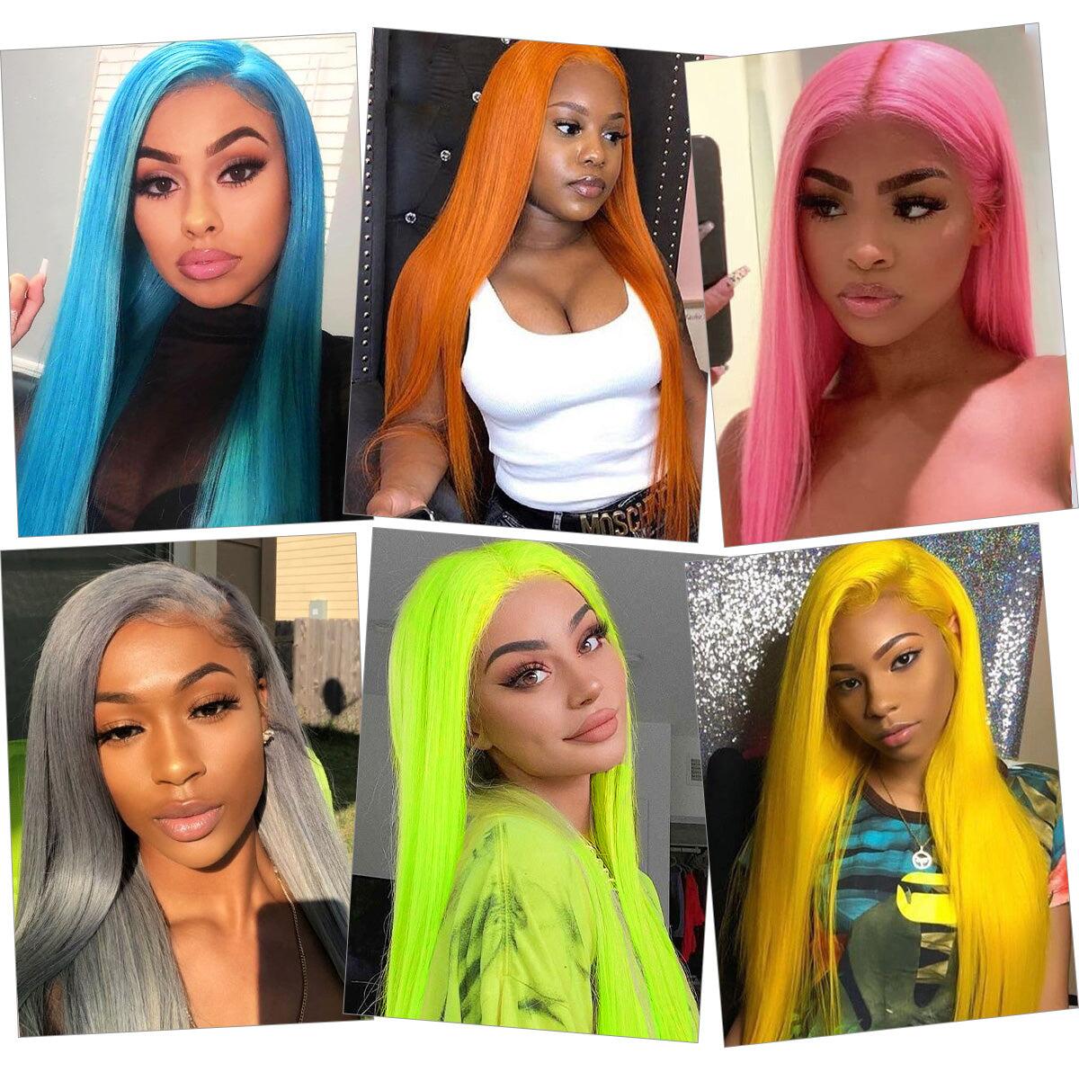 New Arrival Pink/Blue/Gray/Lime Green/Orange/Yellow Pop Colorful Straight & Body Wave 13x4 HD Lace Front Wigs 180% Density