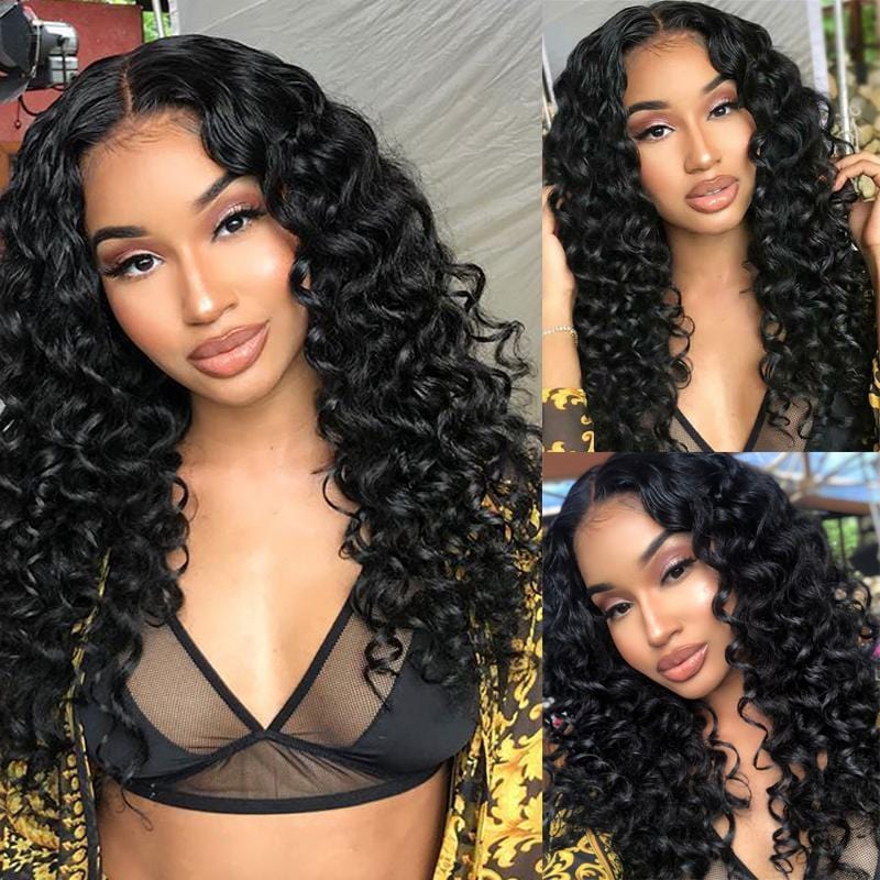 (Super Deal)High Quality 22'' Long 13x4 HD Lace Front Spiral Curly Natural Black Pre-plucked Natural Hairline Glueless Breathable Airy Cap Human Hair Wig