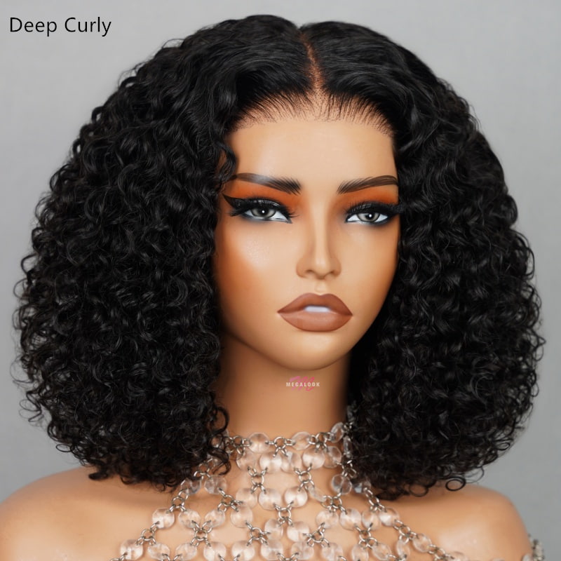 (Super Deal)EaseElle Series Minimalist 6 Inch Deep Part Hairline Glueless Lace Jerry Curly Bob Pre-Bleached Miny Knots Middle Part Closure Wigs