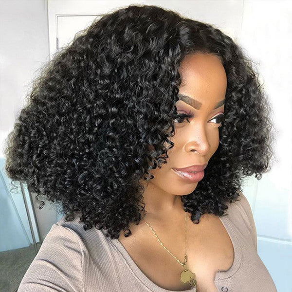 (Super Deal)EaseElle Series Minimalist 6 Inch Deep Part Hairline Glueless Lace Jerry Curly Bob Pre-Bleached Miny Knots Middle Part Closure Wigs