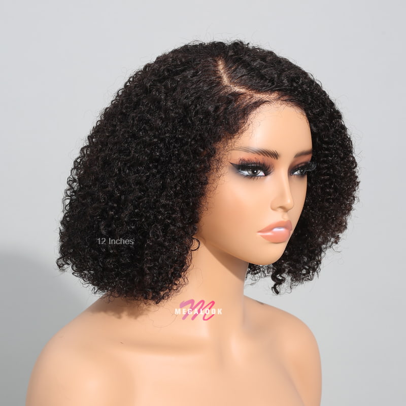 Megalook 6x5 HD Pre-cut Lace Closure Jerry Curly Bob Wigs Side Part Natural Color Wig