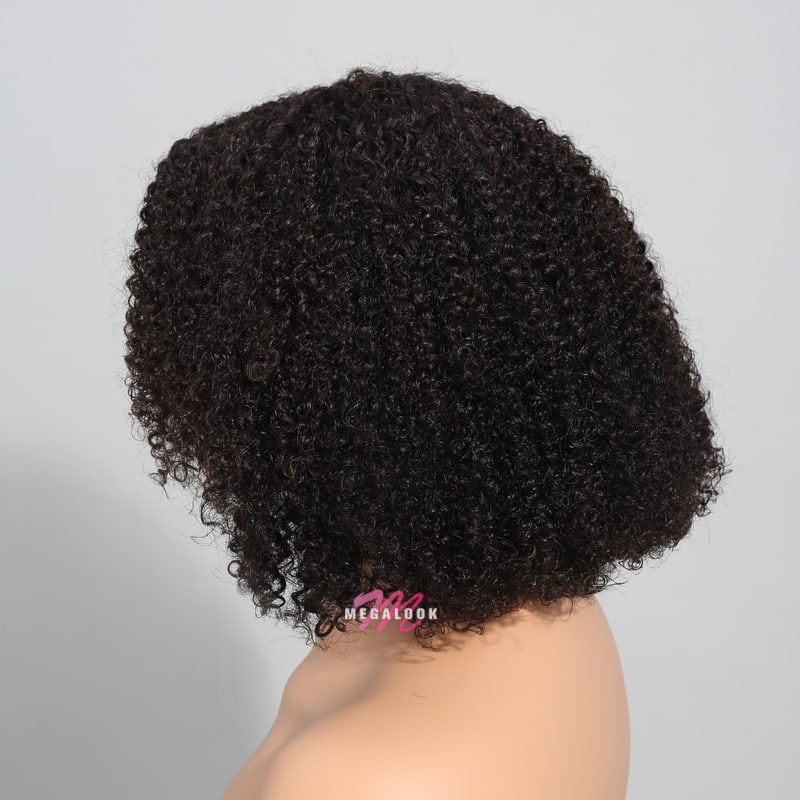 Megalook 6x5 HD Pre-cut Lace Closure Jerry Curly Bob Wigs Side Part Natural Color Wig