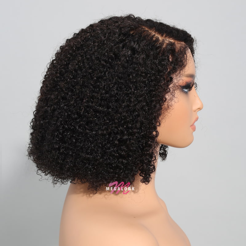 Megalook 6x5 HD Pre-cut Lace Closure Jerry Curly Bob Wigs Side Part Natural Color Wig