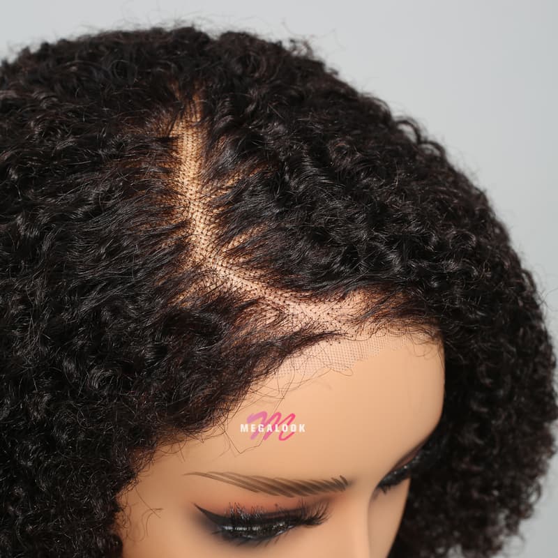 Megalook 6x5 HD Pre-cut Lace Closure Jerry Curly Bob Wigs Side Part Natural Color Wig