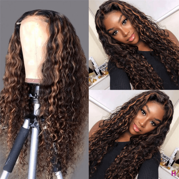 New Pop Honey Blonde Balayage Colored Loose Deep Wave 13x4 Transparent Lace Front Human Hair Wigs