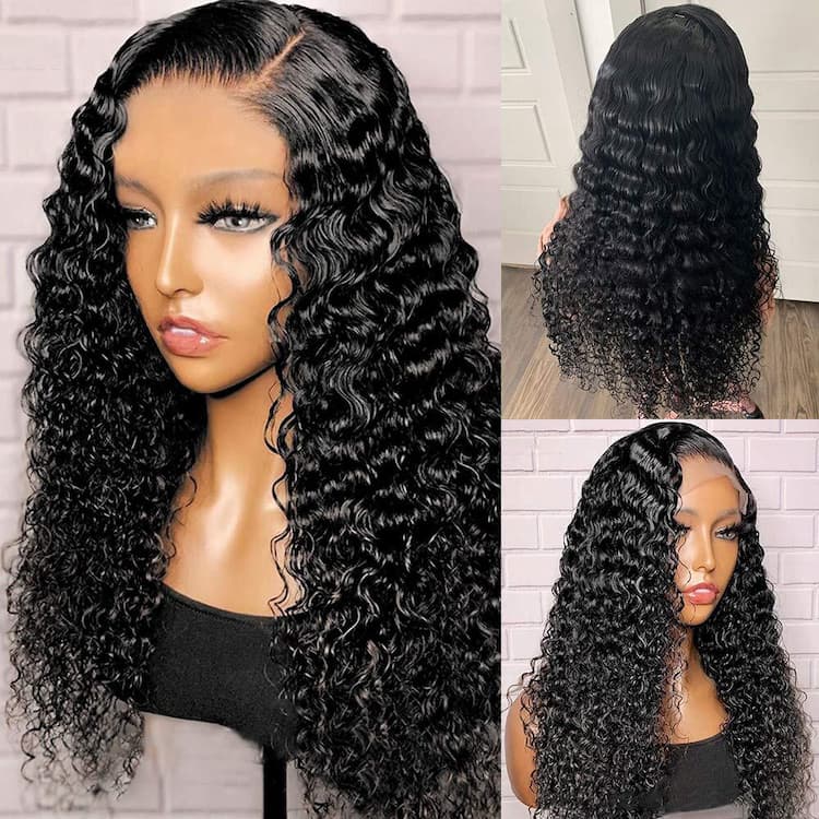 Megalook Deep Wave 360 Lace Frontal Wig Virgin Human Hair Wigs For Women Black