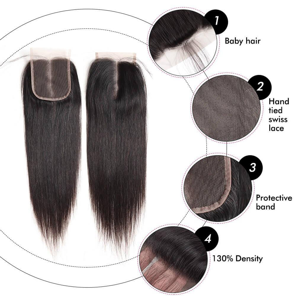 Megalook Top Quality 12A Grade Virgin Brazilian Hair Straight Human Hair 4 Bundles with 4x4 Transparent Lace Closure