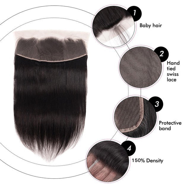 Megalook Virgin Remy Brazilian Straight Closure ear to Ear Frontal 4x4/5x5/13x6/13x4 Transparent Lace Frontal Closure Free Part