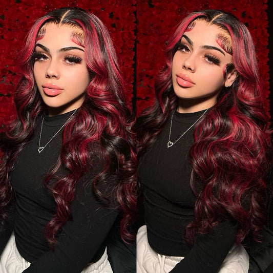 Special offer | 24inch = $145.99 New Dark Burgundy With Rose Red Highlights 13x4 Lace Front Hand Curls Wig