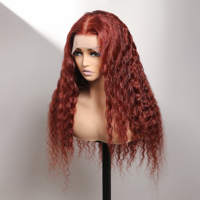 (Super Deal) 99J/#33 Dark Auburn Color Wig Flowy Bohemian Curl 5x5 HD Melted Lace Closure Glueless Human Hair Wigs