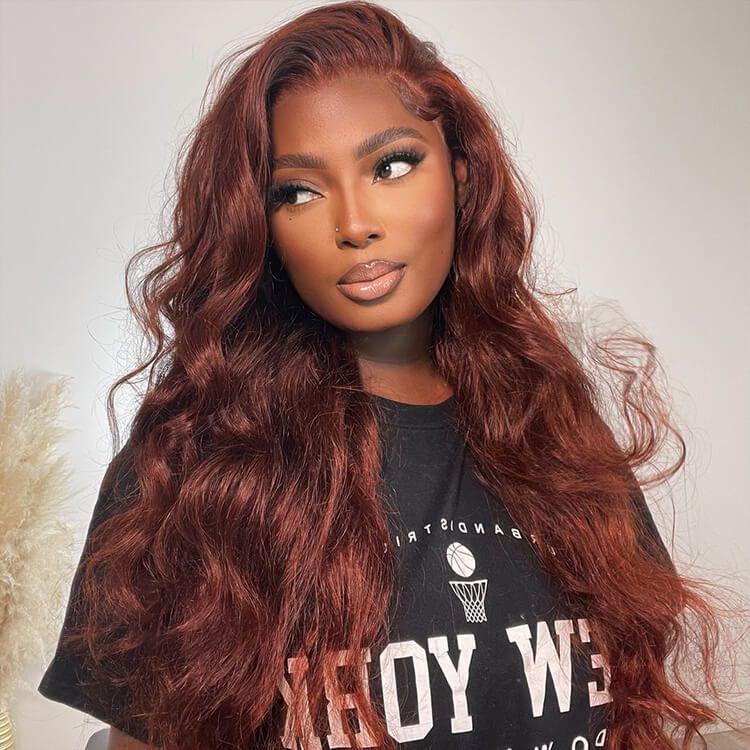 $100 OFF Code: MS100 | Pre-Cut 5x6 HD Lace #33 Reddish Copper Brown Straight Breathable Airy Cap Real Glueless Human Wigs