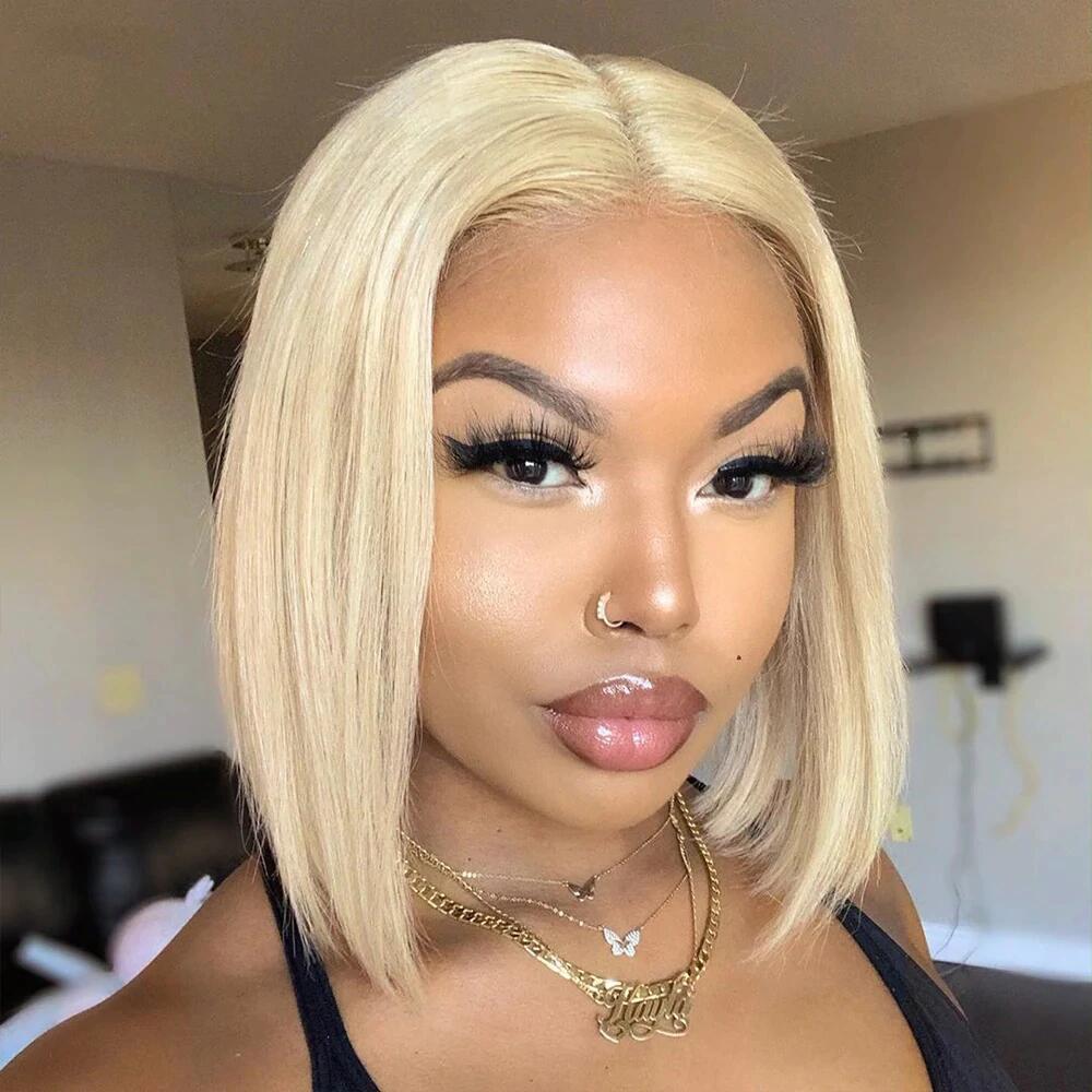 13x4 Lace Pre Plucked 613 Blonde Bob Lace Frontal Wig High Quality