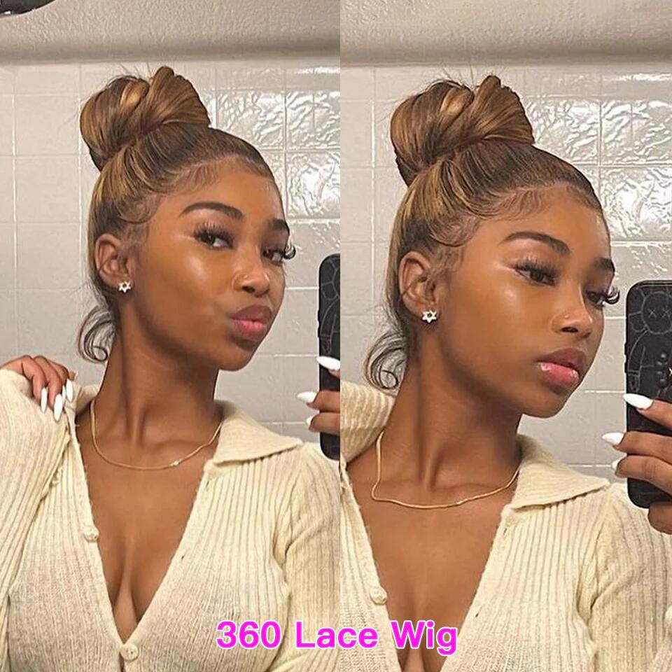 Megalook 360 Lace Frontal Wig Highlight #4/27 Colored Straight/Body Wave Virgin Hair Wigs No Code Needed