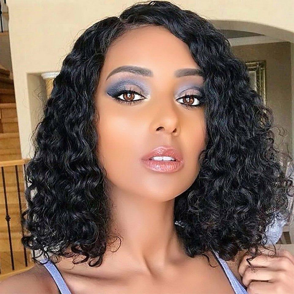 Megalook Short Water Wave Curly Bob Wigs Ombre Honey Blonde Lace Frontal Human Hair Wigs