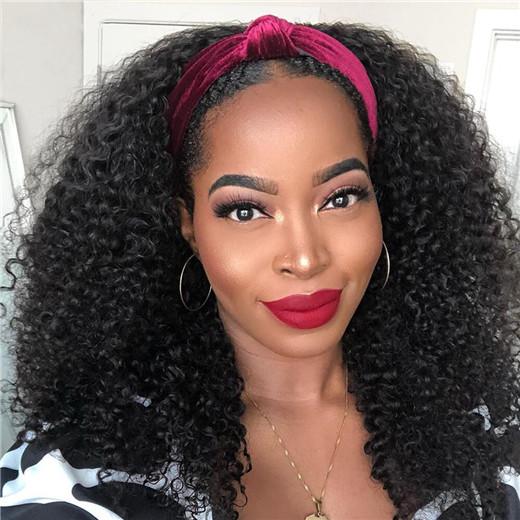 Megalook Afro Curly Headband Wig Human Remy Hair Wigs For Black Women