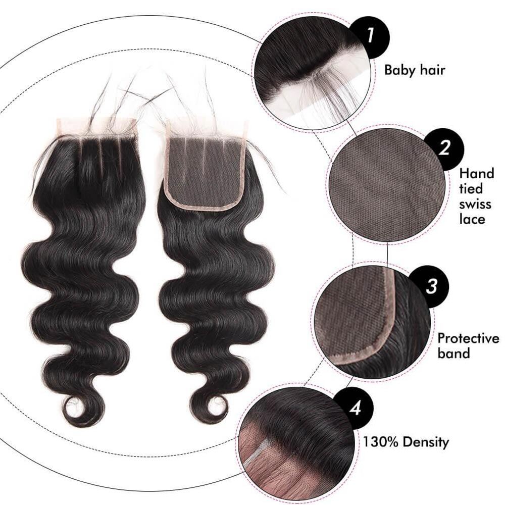 High Quality 12A Grade Virgin Brazilian Hair Body Wave Human Hair 4 Bundles with 4x4 Transparent Lace Closure