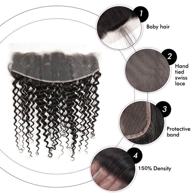 4x4/5x5/13x6/13x4 Transparent Lace Frontal Closure Brazilian Deep Wave Virgin Hair Ear to Ear Frontal Free Part