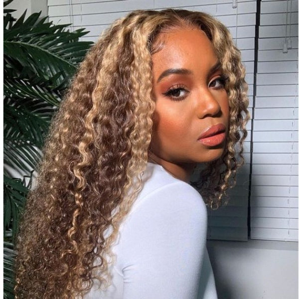 Megalook Highlight 4/27 Honey Blonde Deep Wave Wig 13x4/13X6 Lace Front Wig 180% 210% Density