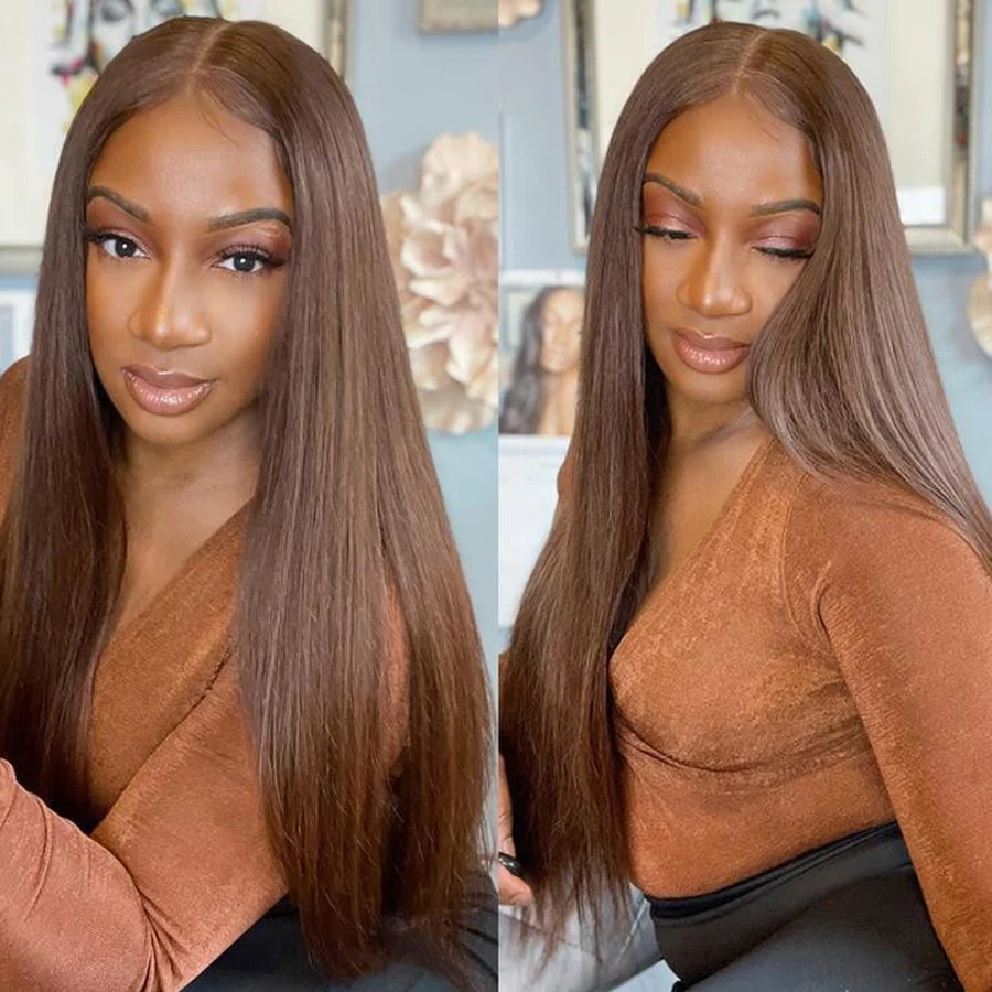 Pre Cut Lace | #4 Dark Brown Colored 13X4 6X5 Body Wave Chocolate Straight HD Lace Frontal Wigs