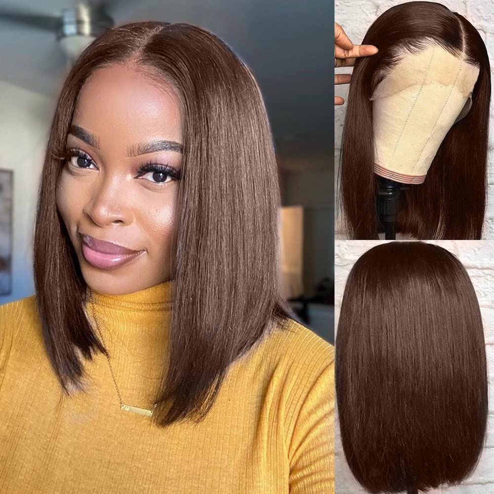 (Super Deal)Classic&Chic #4 Chocolate Dark Brown Straight 4x4/5x5/5x6/13x4/13x6 Lace Front Bob Wig With Pre-plucked Natural Hairline