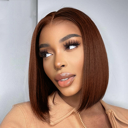 (Super Deal)Classic&Chic #4 Chocolate Dark Brown Straight 4x4/5x5/5x6/13x4/13x6 Lace Front Bob Wig With Pre-plucked Natural Hairline