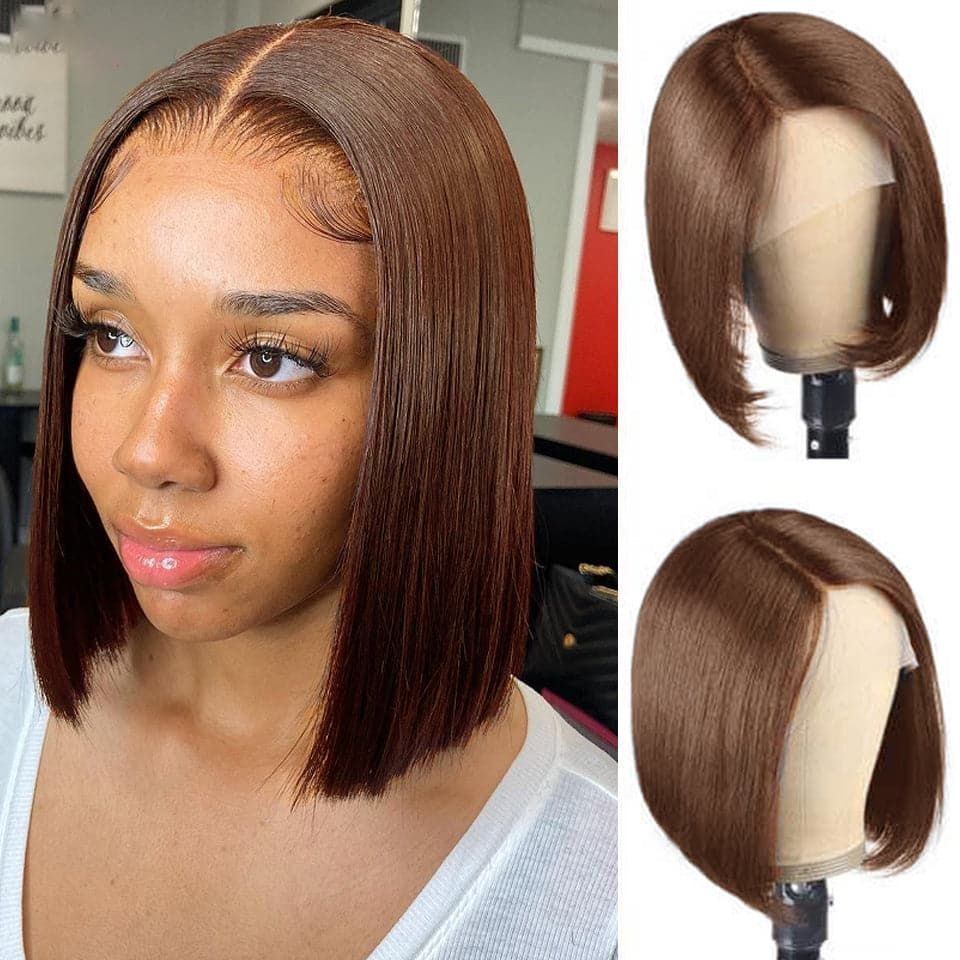 (Super Deal)Classic&Chic #4 Chocolate Dark Brown Straight 4x4/5x5/5x6/13x4/13x6 Lace Front Bob Wig With Pre-plucked Natural Hairline