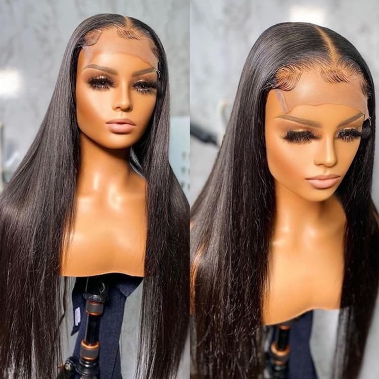 Megalook 4x4 Lace Closure Wig 180% Density Human Hair Wigs Transparent lace Pre-Plucked With Baby Hair