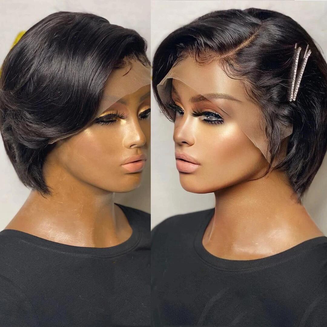 Megalook Straight Pixie Cut Wig T part Lace 13x4 Lace Front Human Hair Wigs Preplucked for Black Women Brazilian Bob Wig