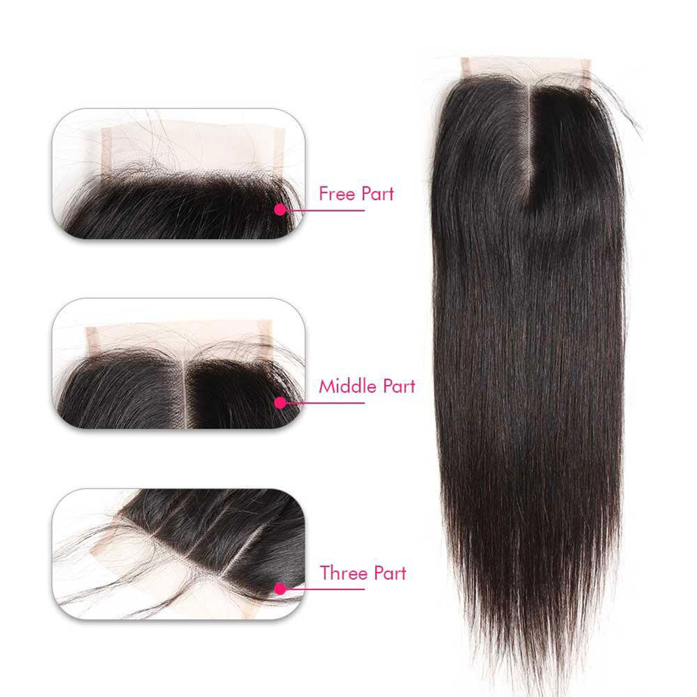 Megalook Top Quality 12A Grade Virgin Brazilian Hair Straight Human Hair 4 Bundles with 4x4 Transparent Lace Closure