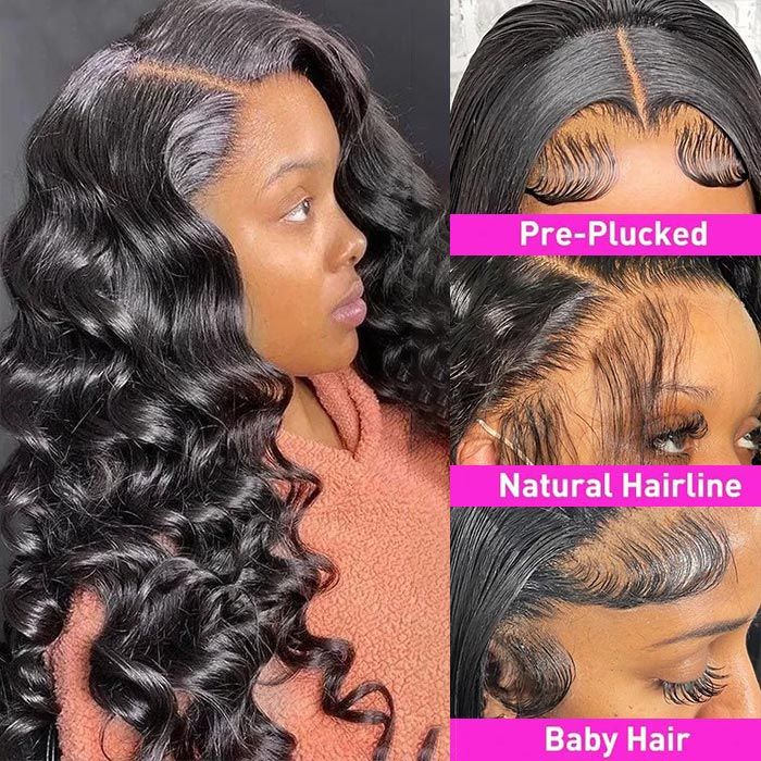 13x4 Lace Frontal Wig Side Part Honey Brown Blonde Highlight Hair / Natural Black Bouncy Curly Loose Body Wave