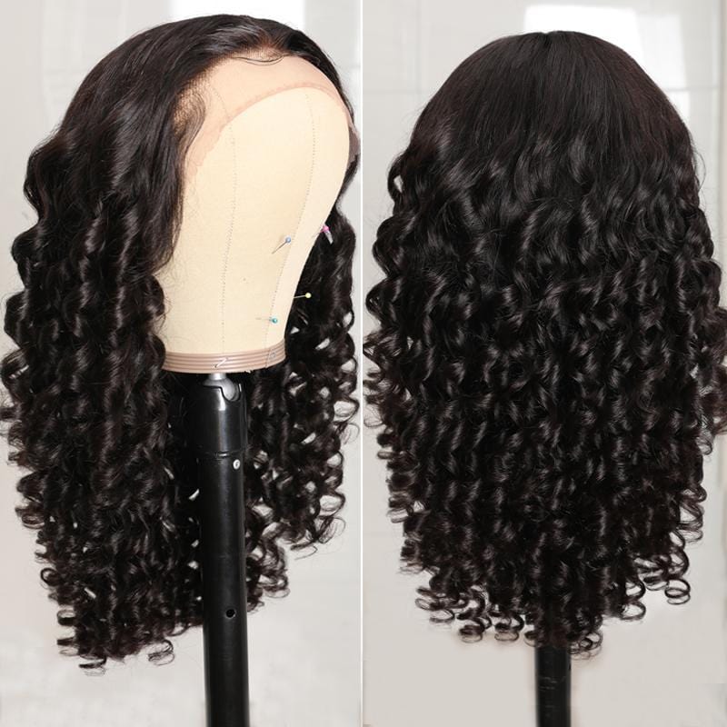 (Super Deal)High Quality 22'' Long 13x4 HD Lace Front Spiral Curly Natural Black Pre-plucked Natural Hairline Glueless Breathable Airy Cap Human Hair Wig