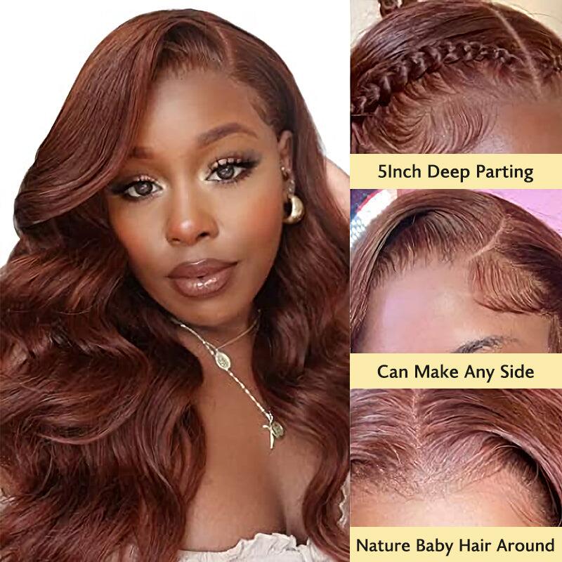 Megalook Pre Cut Lace Real Glueless Wear & Go HD Lace Wig 5x5 Lace Closure Wigs #33 Red Brown Auburn Color 3D Dome Cap Wigs