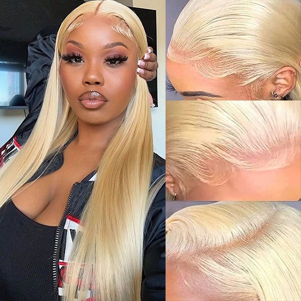 13x4 Lace Wigs 613 Blonde Straight/Body Wave Human Hair Wigs Can Dye to Pink Blue Green purple silver ginger orange Gold Color