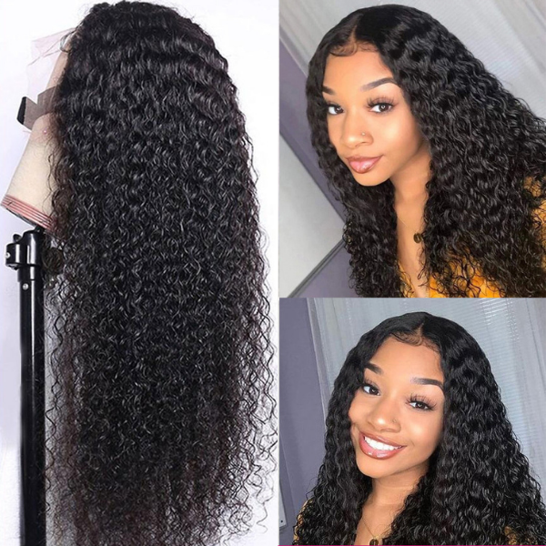 Megalook Transparent Curly Wig 13X4 Lace Front Wig 180% Density Human Wig Natural Hairline With Baby Hair