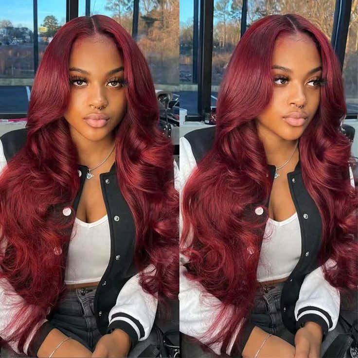 Megalook Bogo Free Transparent Straight/Body Wave Human Hair Wig Ombre Color Burgundy 1B99J Wig 180% Density