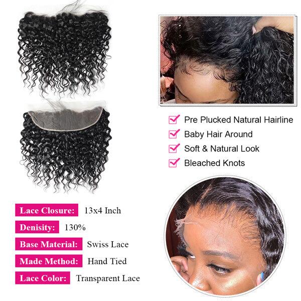 Megalook Water Wave 3Bundles Virgin Human Hair With 13*4 Ear to Ear Lace Frontal Closure 10A Grade Deal