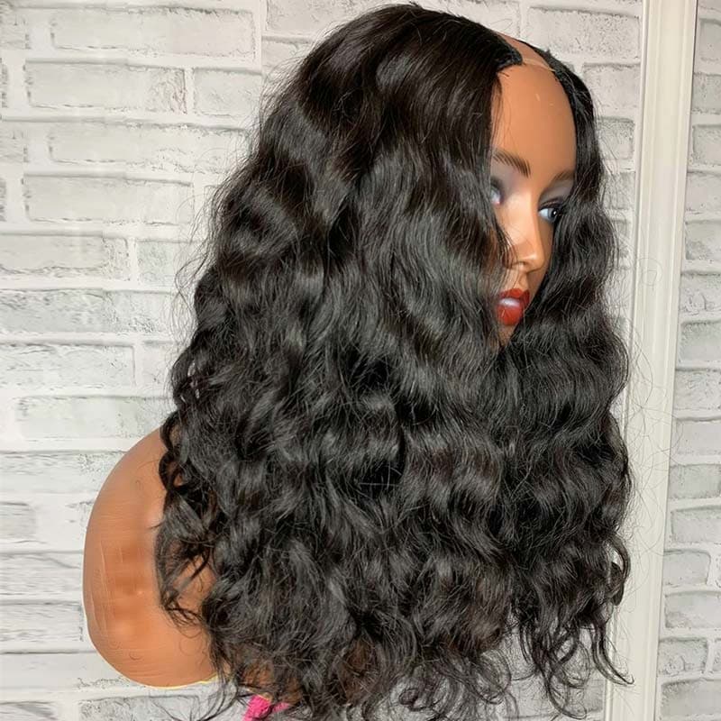 Megalook Affordable Wig Natural Black Body Wave/Deep Wave 2x4 U Part Wig