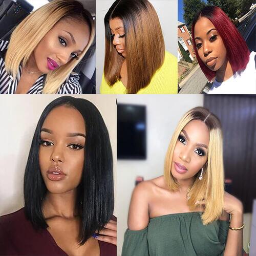 Megalook 4x4 Bob Wigs All Color Straight 100% Virgin Human Hair Lace Wigs